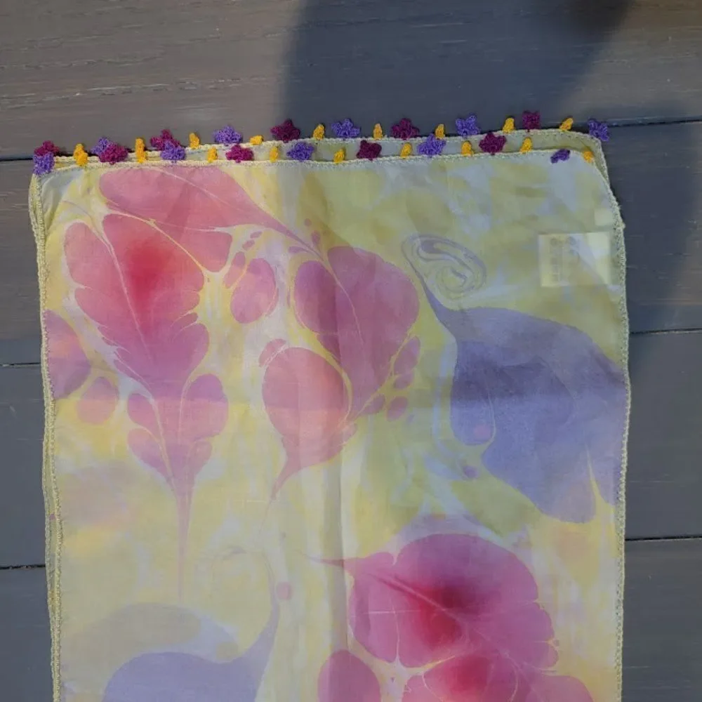 Furla Women's Pink & Yellow 100% Silk Beautiful Scarf Size 42 L X  11W I…
